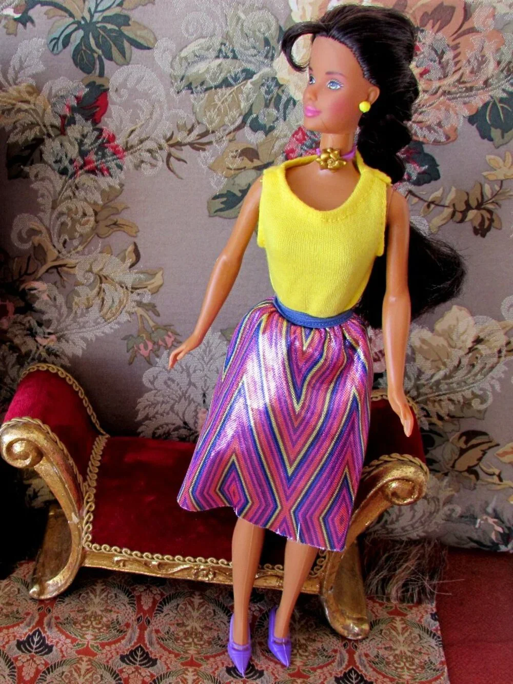 4 DOLLS: KEN w ROOTED HAIR + 3 BARBIES w LONG HAIR, CLOTHES, BEND LEGS